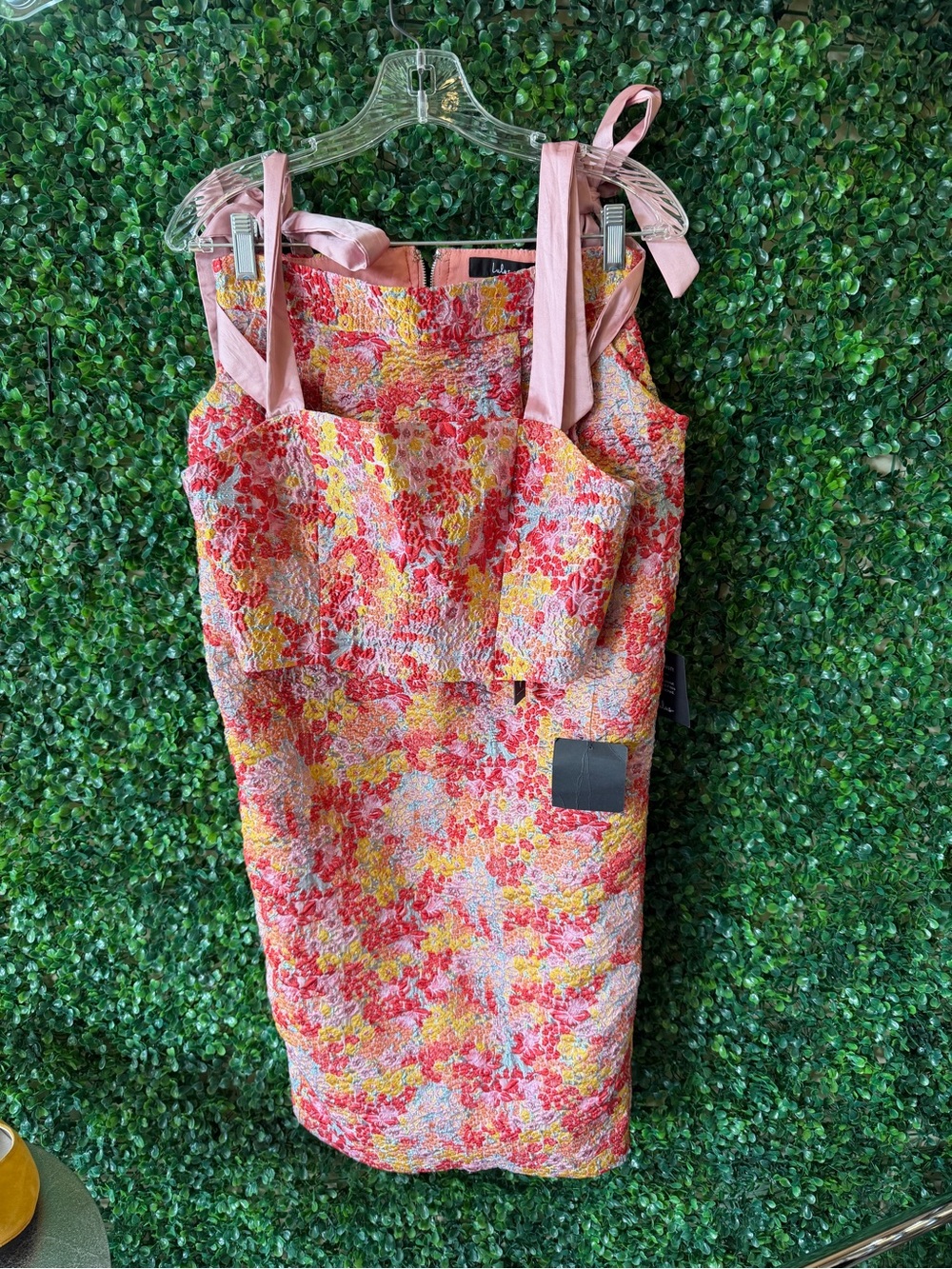 NEW Ellarina Pink Multi Metallic Tie-Strap Two-Piece Midi Dress - Picture 5 of 13